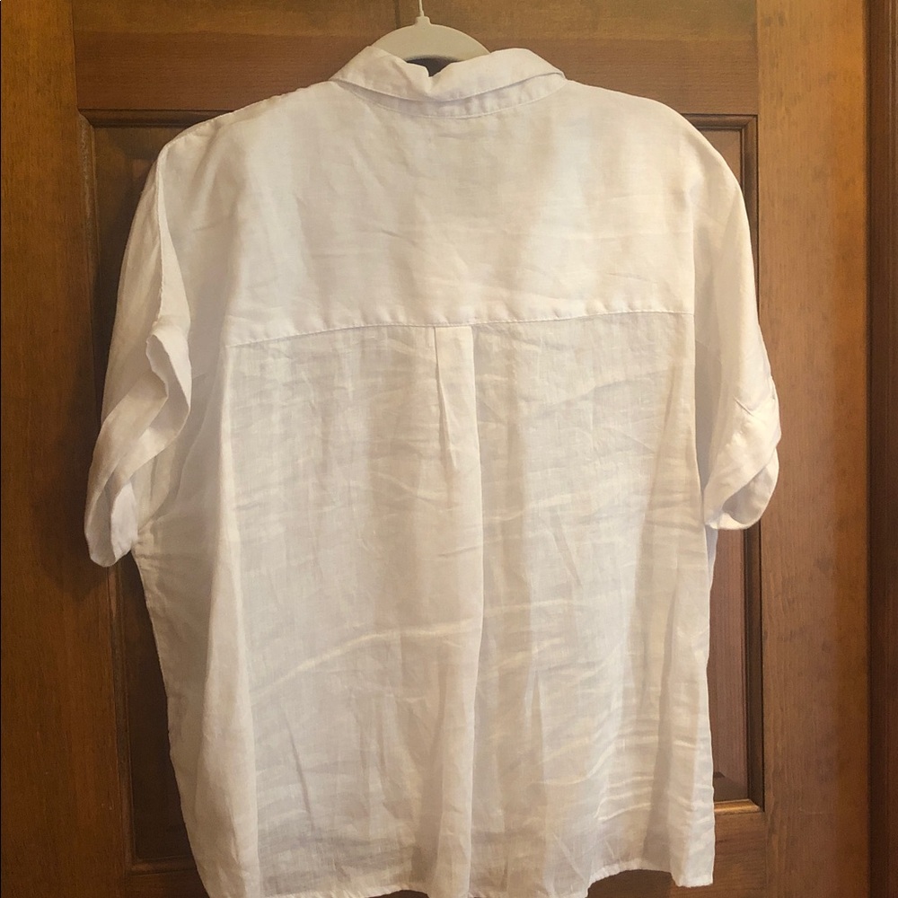 Rachel Roy 100% Linen Button Up Shirt White Short Sleeve Breathable Sz XL EUC - Picture 5 of 5